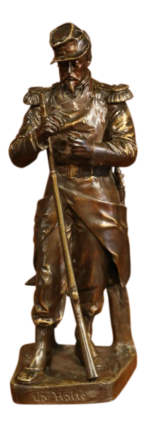 19th Century French Patinated Bronze Sculpture “La Halte” Signed L. Mennessier