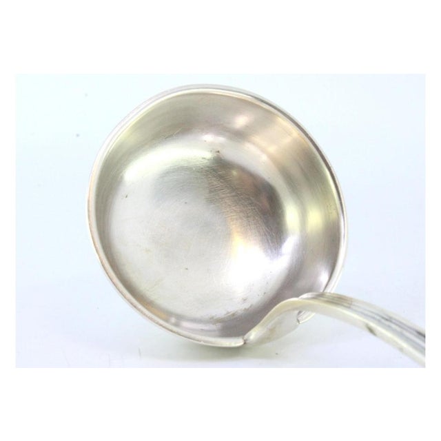 Silver Soup Ladle with Grooves, Handle Reliefs and Monogram Card For Sale - Image 4 of 7