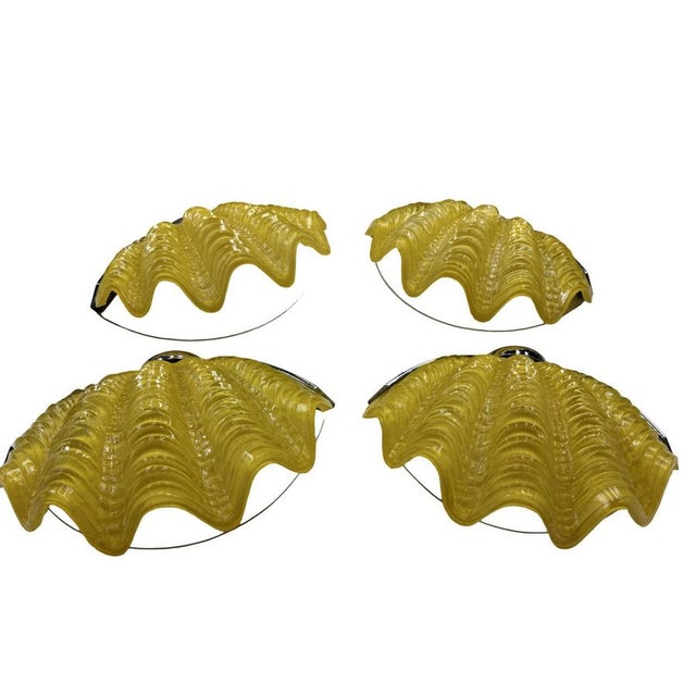 Yellow Art Deco Chrome Shell Wall Lights in Daffodil Yellow, 1930s, Set of 4 For Sale - Image 8 of 12