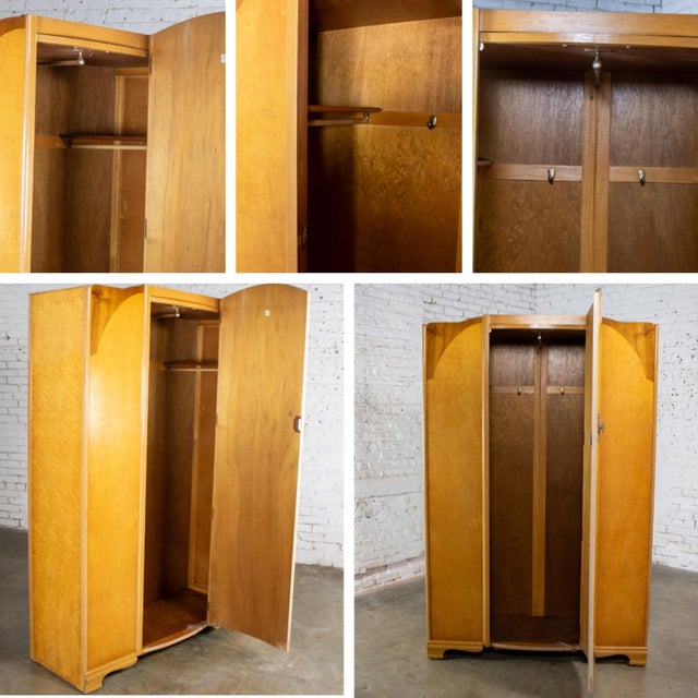 Pair of Early to Mid-20th Century Vintage English Art Deco Style Wardrobes Burled Maple & Walnut Frames For Sale - Image 15 of 18