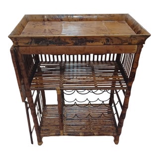 Mid 20th Century Vintage Tortoiseshell Bamboo and Reed Bar Cart For Sale