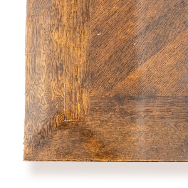 1990s Solid Wood Parquet Dining Table With Cabriole Legs & Hoof Feet – 3 Leaves For Sale - Image 16 of 17