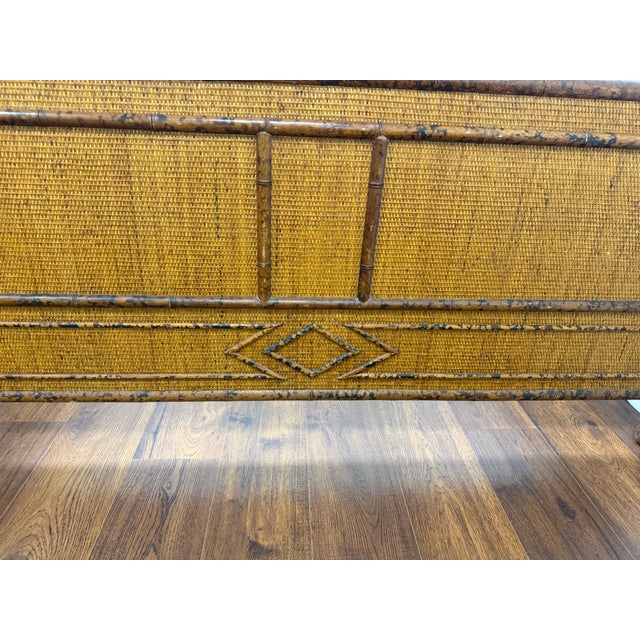 Vintage British Colonial Style Faux Tortoise Bamboo & Woven Rattan Queen Bed For Sale - Image 12 of 12