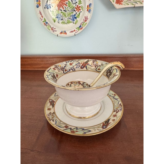 Listing is for an antique Morimura Nippon porcelain sauce bowl with underplate and ladle. Marks are circa 1911-1921. Stand...