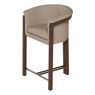 Agnes Bar Stool in Walnut and Teal Wool Fabric by Javier Gomez For Sale