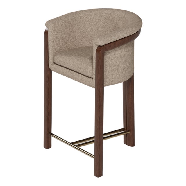 Agnes Bar Stool in Walnut and Teal Wool Fabric by Javier Gomez For Sale