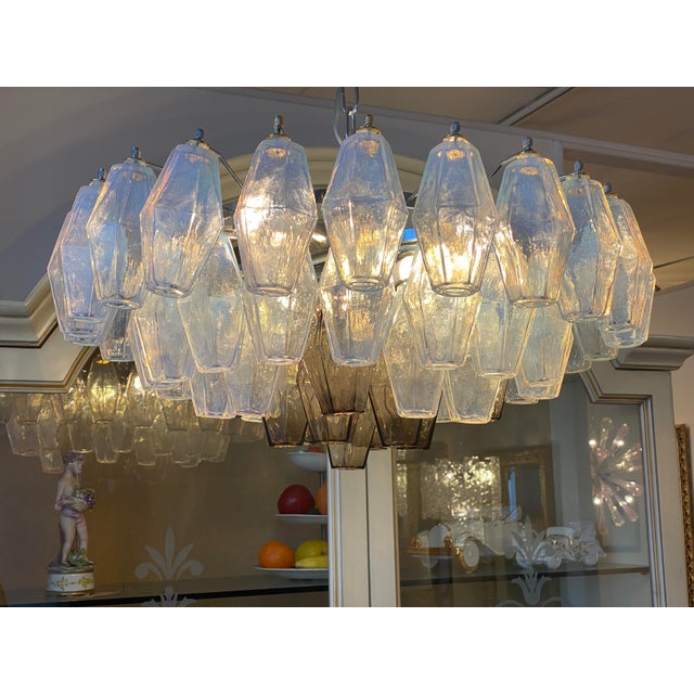 Blue Early 21st Century Italian Poliedro Opalino and Smoke Glass Murano Glass Venini Style Sputnik Chandelier For Sale - Image 8 of 10
