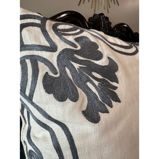 2010s Set of 3 Pillows. Two Oversized Ankasa Embroidered Euro Pillows With 1 Coordinating Lumbar – For Sale - Image 5 of 12