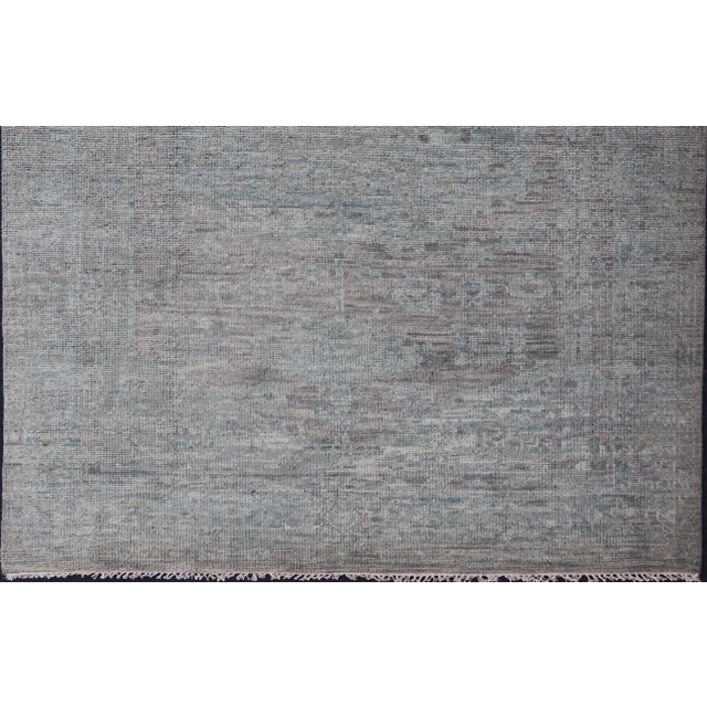 Light Green Modern Muted Oushak Type Rug in Wool With Sub-Geometric Design in Green & Earthy Tones For Sale - Image 8 of 13