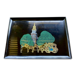 Vintage Couroc Independence Hall Serving Tray – Colonial Philadelphia Horse & Carriage Scene – Monterey California