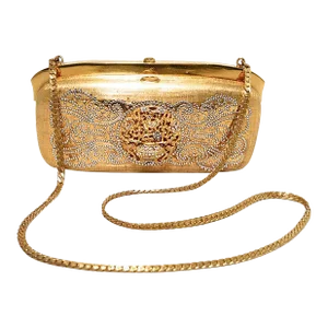 Judith Leiber Gold Filigree Swarovski Crystal Box Minaudiere evening bag clutch