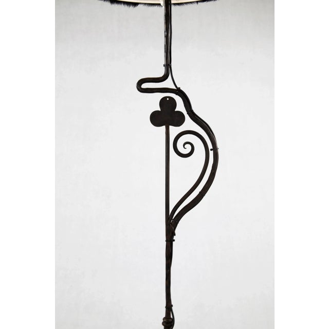 Antique Wrought Iron Floor Lamp with Fur Shade For Sale - Image 4 of 6