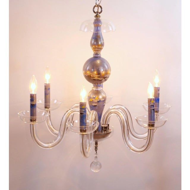 Elevate your space with this exquisite Venetian Italian glass chandelier, handcrafted from clear blown glass and adorned...