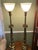 Pair of Vintage MCM Stiffel Brass Torchiere Table Lamps with Milk Glass Diffuser Shades 38" A pair of solid high-quality...
