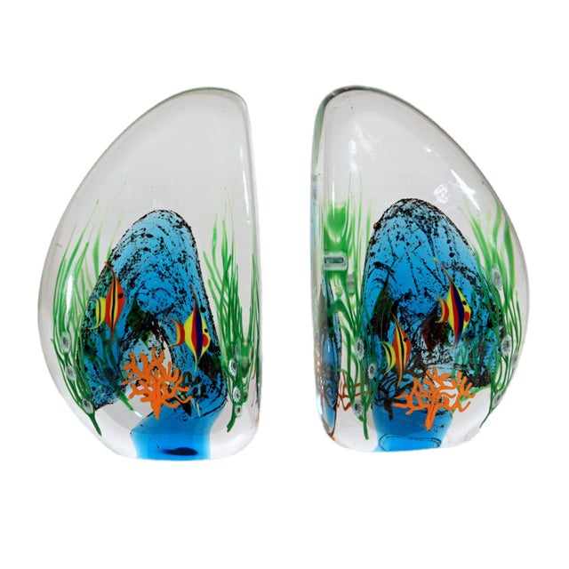 Modern Art Glass Zellique Studios Coral Reef Blown and Molded Aquarium Bookends For Sale - Image 3 of 14