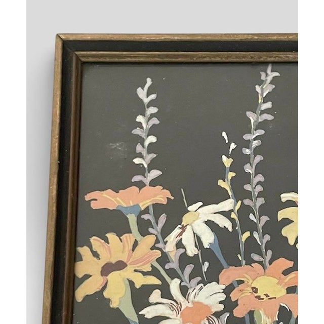 Shabby Chic Vintage Small Floral Painting With Orginal Black/Gold Frame For Sale - Image 3 of 8