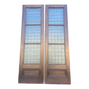 1925 Leaded Glass Interior French Doors - a Pair