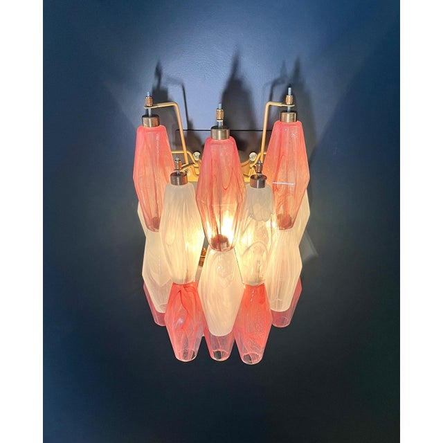 Glass Vintage Murano Italian Poliedri White and Pink Albaster Wall Sconces, 1990, Set of 2 For Sale - Image 7 of 14