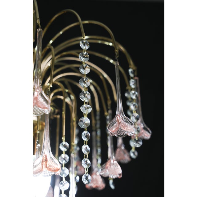 1980s Meryl Streep, Pink Murano Flowers and Crystal Drops Chandelier - Set of 2 For Sale - Image 12 of 16