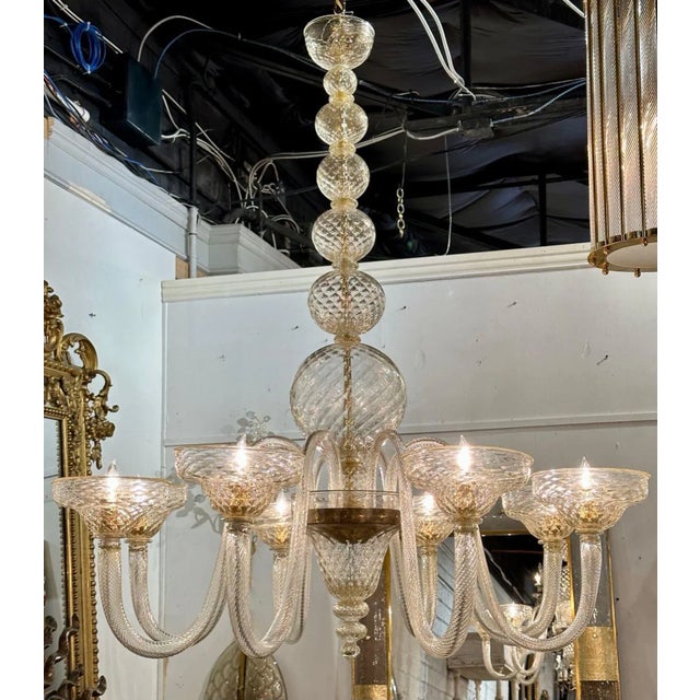 Gold Murano Quilt Glass Ball Form Chandelier For Sale - Image 8 of 8