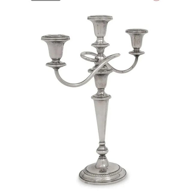 15 Inch American Antique Silver Three-Light Candelabra For Sale - Image 9 of 10