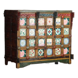 Antique Indian Painted Teakwood Damachiya For Sale