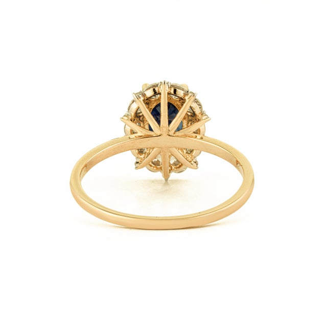 Navy Blue VRJewels 1.55ct Blue Sapphire Diamond Halo Ring Size 5 in 14k Yellow Gold For Sale - Image 8 of 14