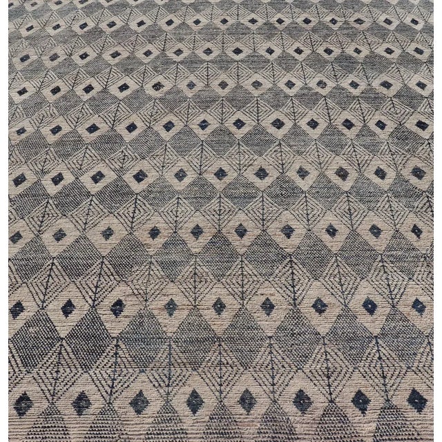 Moroccan Keivan Woven Arts Large Modern Diamond Design Rug in Navy, Blue and Off White For Sale - Image 3 of 12