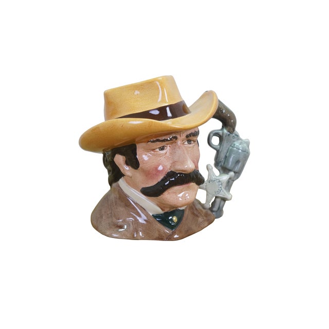 Realism American Royal Doulton Wyatt Earp Wild West Mustache Revolver Toby Character Jug For Sale - Image 3 of 11