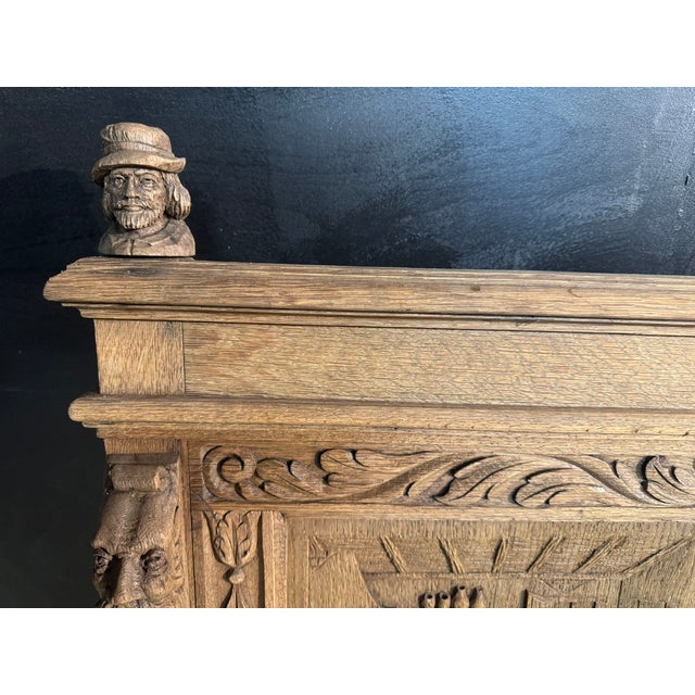 Antique French Carved Oak Bench with Tavern Scene, 1850 For Sale - Image 12 of 18