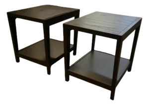 Late 20th Century A Pair of Modern Dark Wooden End Tables With Slatted Tops and Shelves Attribute to Edward Wormley