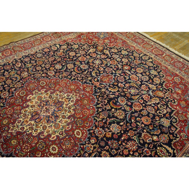1940s Black Medallion Antique Mashhad Rug 8'2" X 11' 1" Handknotted Wool Carpet For Sale - Image 4 of 7