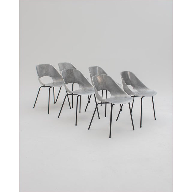 Tonneau Chairs in Cast Aluminum by Pierre Guariche, 1950s, Set of 6 For Sale - Image 10 of 10