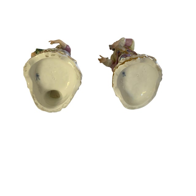 Ceramic Fine Pair of Antique Meissen First-Quality Porcelain Rococo Figurines Made in Germany C. 1860-1890 For Sale - Image 7 of 8