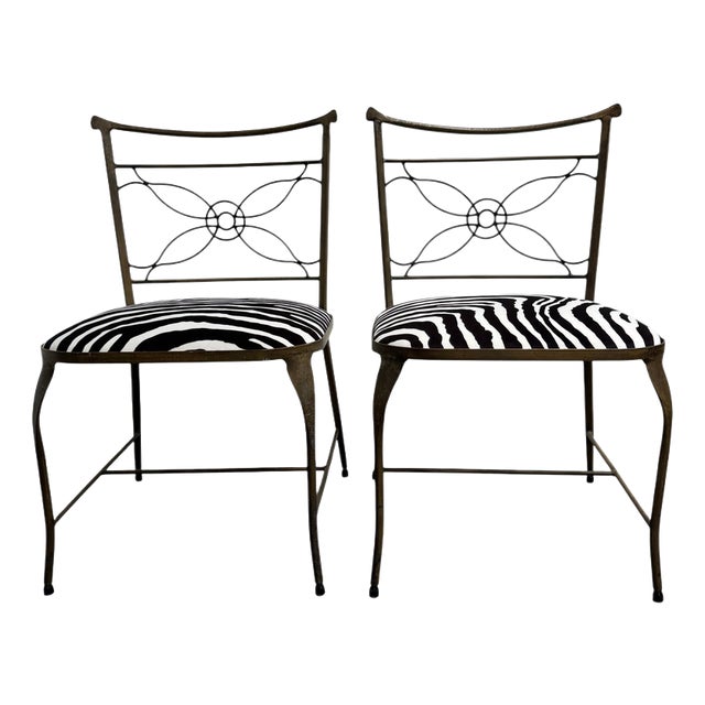 Iron Chairs in Zebra Print Velvet by Rene Prou, 1940s, Set of 2 For Sale