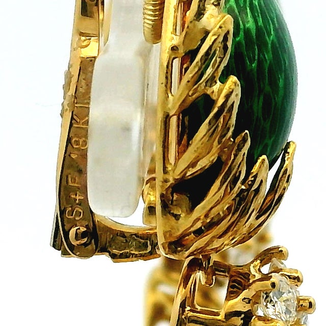 1970s Spritzer & Fuhrmann French Guilloché Enamel Diamond Earrings, Pair For Sale - Image 11 of 14