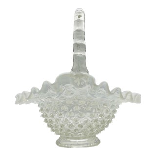 Mid 20th Century Fenton Opalescent Hobnail Decorative Glass Basket For Sale