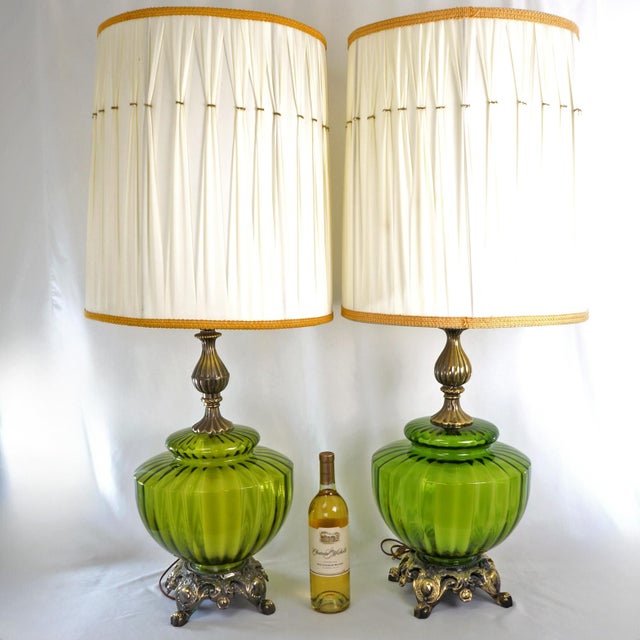 Vintage Green Empoli Glass Mid Century Hollywood Regency Style Lamps - a Pair For Sale - Image 4 of 16