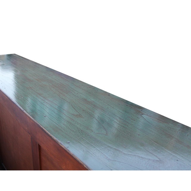 Chinese Distressed Teal Blue Lacquer Tall Long Tv Console Cabinet Chairish