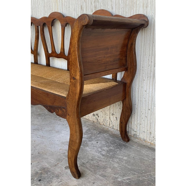 Wood 20th Century Walnut Victorian Bench in Wood and Rattan Seat For Sale - Image 7 of 9