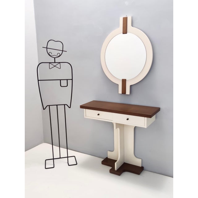 Postmodern Postmodern Ivory Lacquered Walnut Wall Mirror and Console Table, Italy, 1970s, Set of 2 For Sale - Image 3 of 11