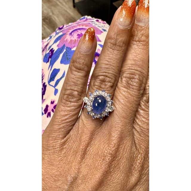 Roshe Jewels Sapphire Ring With Diamonds White Gold Cocktail Ring, 5.20 Carats,, Size 7 For Sale In Los Angeles - Image 6 of 9