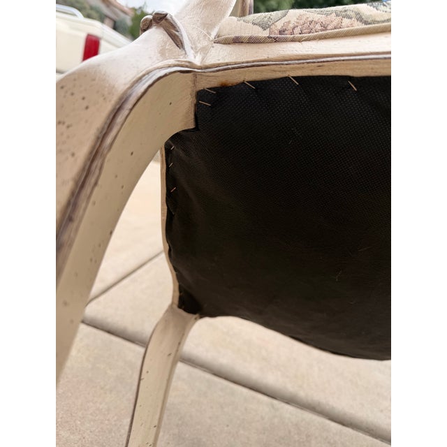 Textile Mid 20th Century French Provincial Style Floral Tapestry Accent Chair With Distressed Finish For Sale - Image 7 of 11