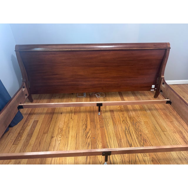 Brown King Bernhardt Wood Sleigh Bed Frame – Sunburst Veneer For Sale - Image 8 of 8