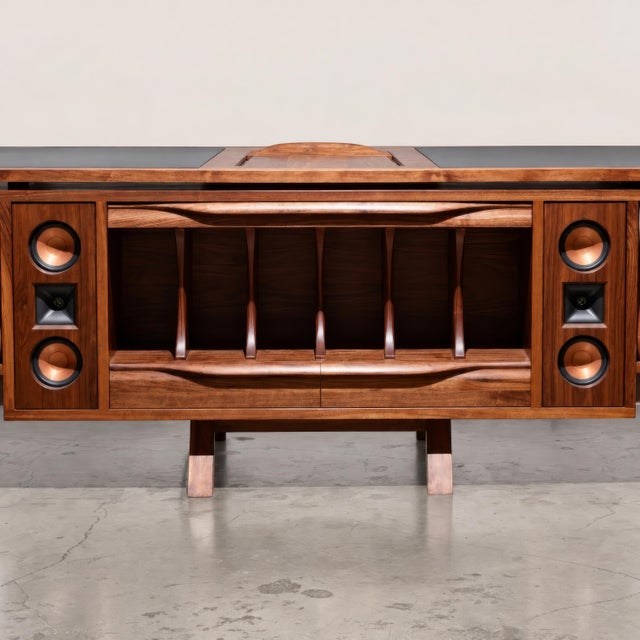 Wave Stereo Console and Partner Desk in Walnut by Michael Maximo For Sale - Image 6 of 11