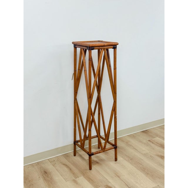Boho Chic Coastal Boho Tall Bamboo Plant Stand Warm Finish Pedestal Display For Sale - Image 3 of 9