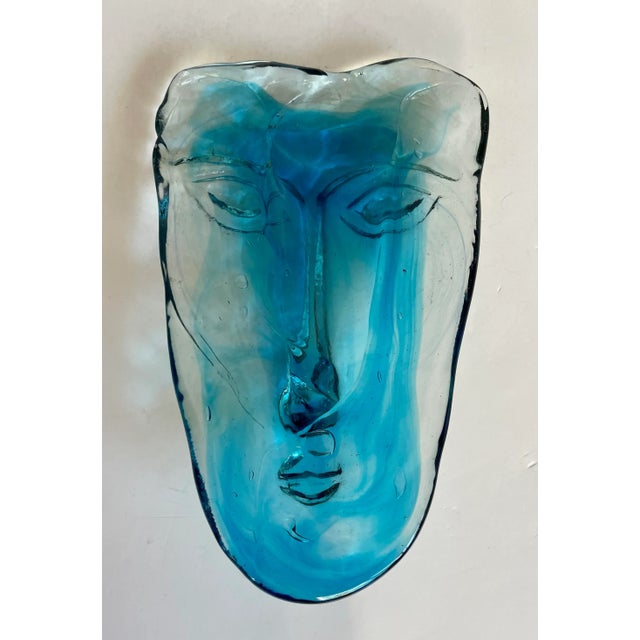 Vintage Art Glass Blue Face Mask Paperweight For Sale - Image 9 of 10