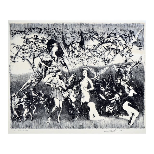 Vintage -- Surrealist Figurative Etching -- "The Visitation" by Herbert L. Fink For Sale