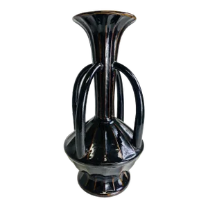 Large Mid Century Vintage Espresso Brown Pottery Vase.