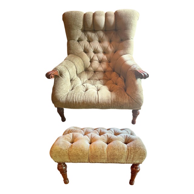 Stickley Leopold Upholstered Chair and Ottoman Matching Set For Sale